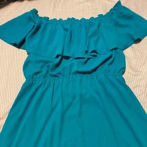 Off the shoulder blue dress
